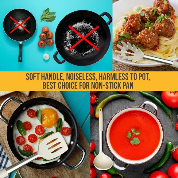 27 PCS Silicone Kitchen Utensils Set Stainless Steel Handle Heat Resistant Khaki - Picture 6 of 12